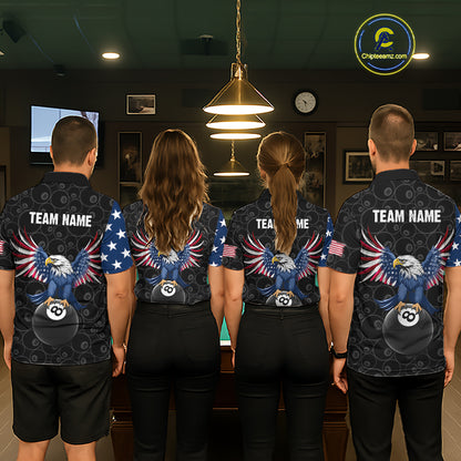 Custom American Flag Black Eagle Billiards Shirt for Women 8 Ball Pool Team Jersey Billiard Outfit BHT102