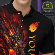 Load image into Gallery viewer, Black polo shirt with dragon design and 'YOU' text, brand logo visible