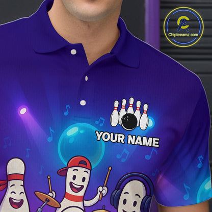 Custom Funny Bowling Pins Music Shirt Neon Bowling Jersey for Men Polo & 1/4 Zip Bowling Outfit QZT788