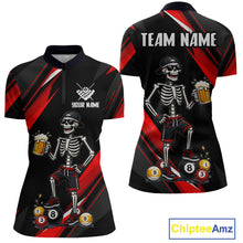 Load image into Gallery viewer, Black and red polo shirt with skeleton design and 'Team Name' text on a white background