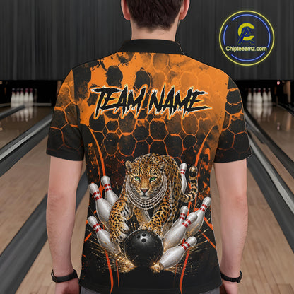 Orange Diomond Leopard Bowling Shirt for Men Custom Bowling Jersey Polo & Quarter-Zip QZT1028