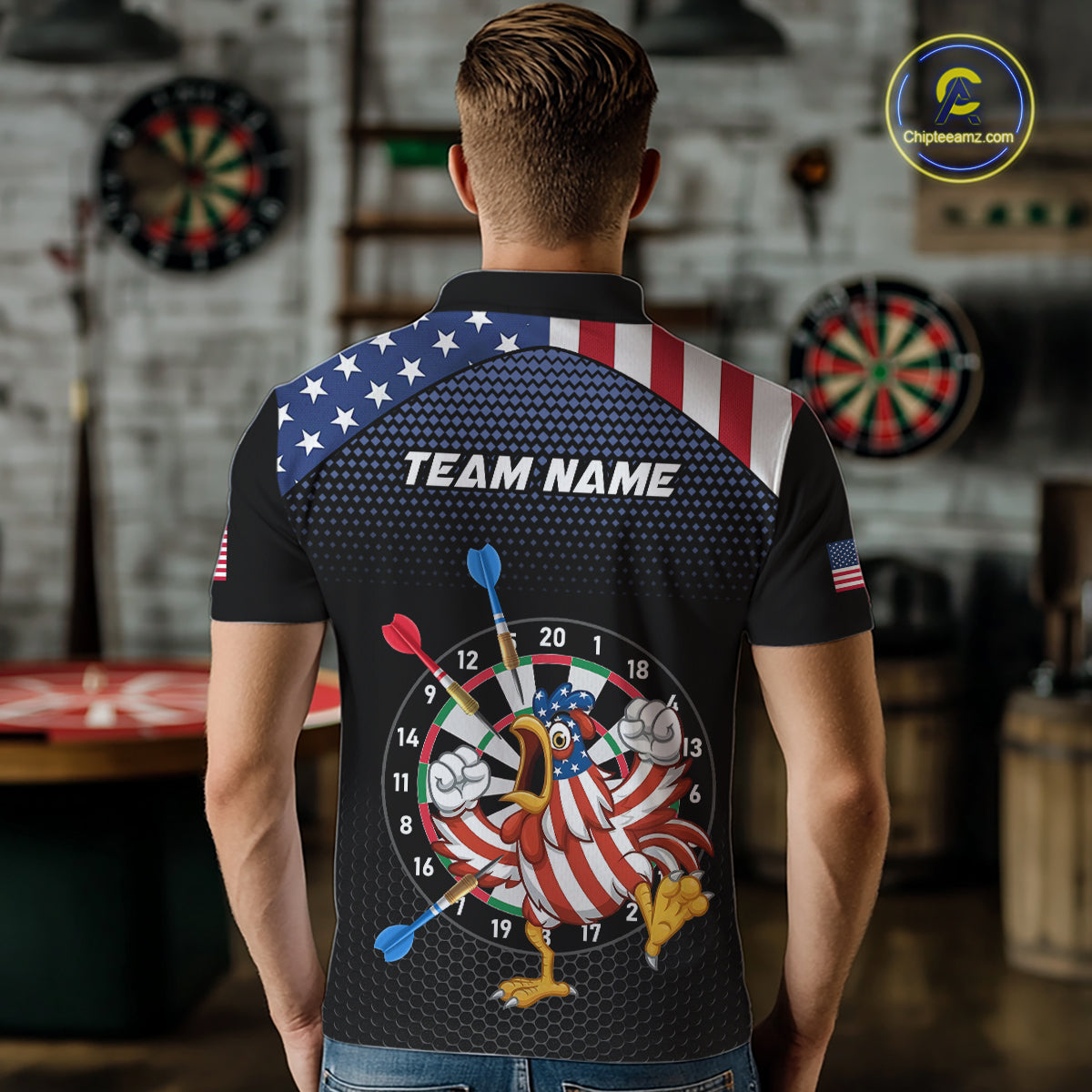 Custom Funny Chicken Dart Shirt American Dart Jerseys for Men Polo & 1/4 Zip Dartboard Shirt DHT6