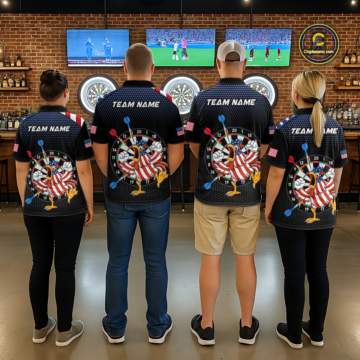 Custom Funny Chicken Dart Shirt American Dart Jerseys for Men Polo & 1/4 Zip Dartboard Shirt DHT6