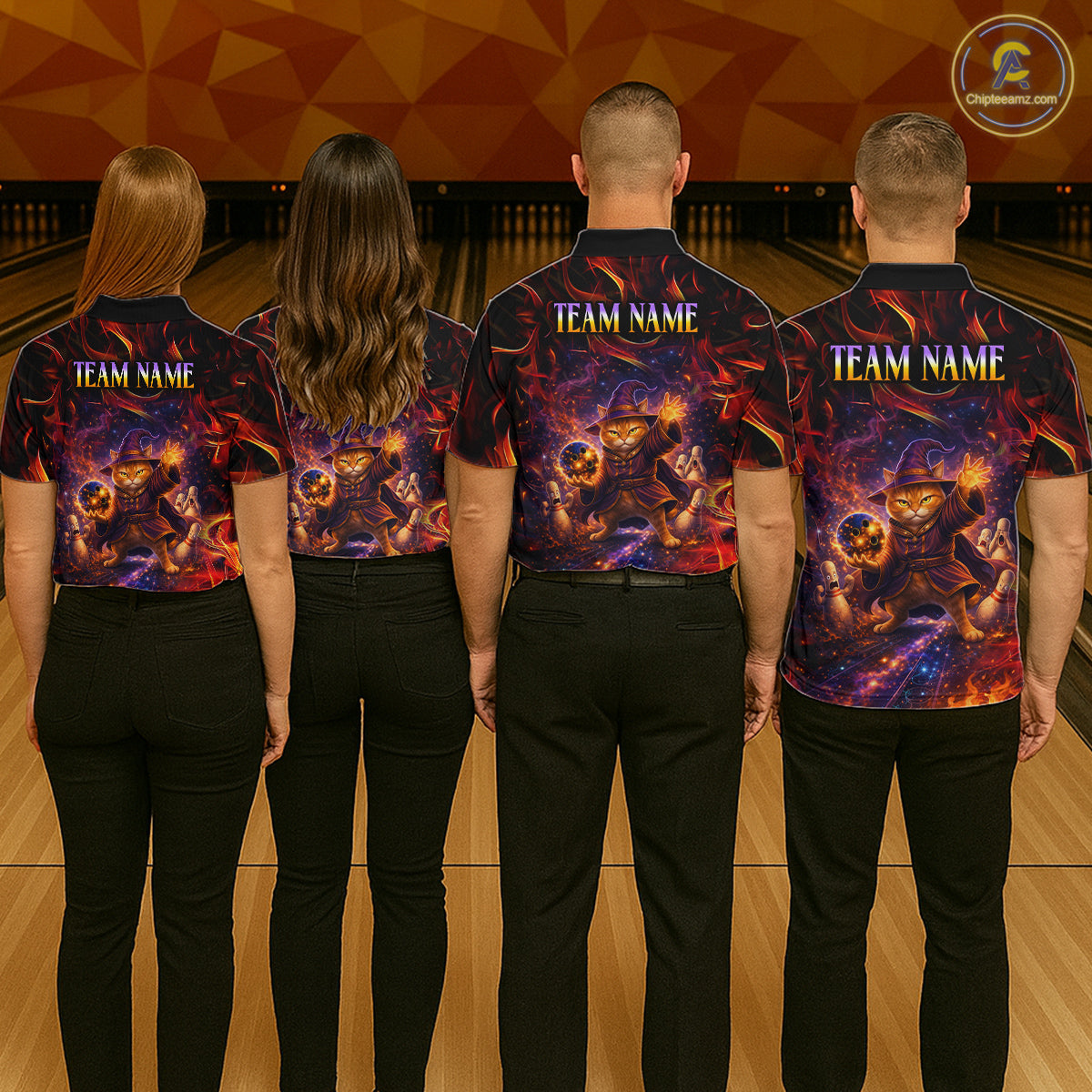 Custom Funny Cat Wizard Bowling Shirts for Men Flame Bowling Jersey for Team Bowling Outfit QZT921