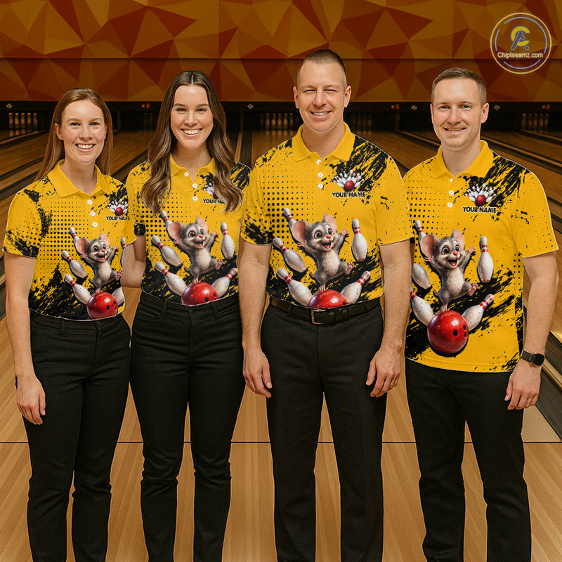 Black & Yellow Funny Mouse Bowling Team Shirt for Women Custom Bowling Jersey Polo & Quarter-Zip QZT1032