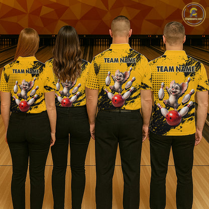 Black & Yellow Funny Mouse Bowling Team Shirt for Women Custom Bowling Jersey Polo & Quarter-Zip QZT1032