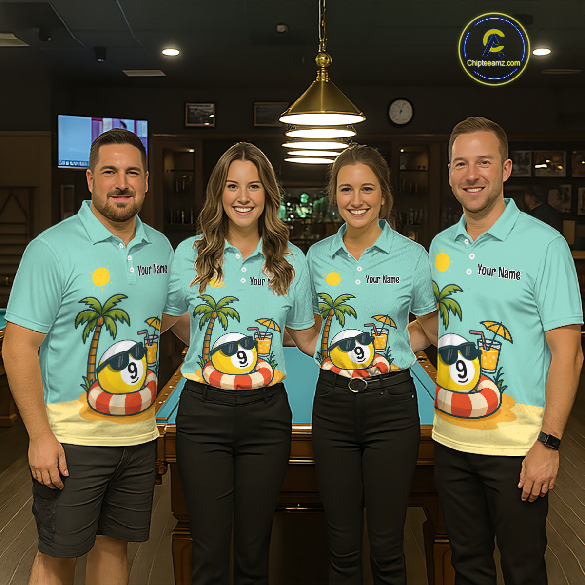 Custom Funny 9 Ball Billiard Shirts for Women Summer Billiard Jersey Polo & 1/4 Zip Pool Shirt BHT25