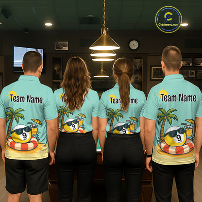 Custom Funny 9 Ball Billiard Shirts for Women Summer Billiard Jersey Polo & 1/4 Zip Pool Shirt BHT25