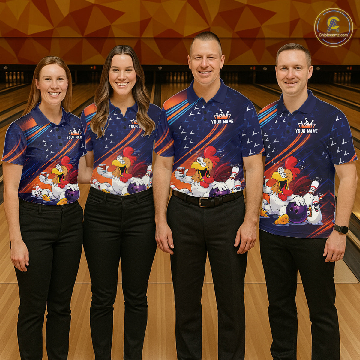Funny Chicken Polo Bowling Shirt for Women Custom Bowling Jersey 1/4 Zip Bowling Outfit QZT826