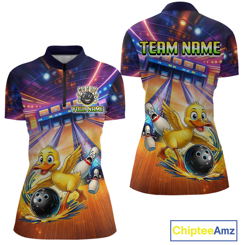 Bowling jersey with cartoon ducks and bowling elements, featuring 'Chiptee Amz' branding.