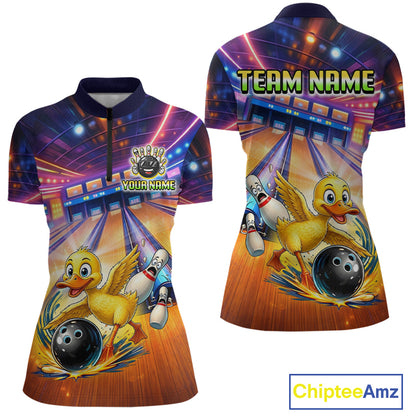 Bowling jersey with cartoon ducks and bowling elements, featuring 'Chiptee Amz' branding.