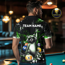 Load image into Gallery viewer, Custom Green Funny Raccoon Billiard Shirt for Men 8 Ball &amp; 9 Ball Pool Billiard Jersey Polo &amp; 1/4-Zip BHT44