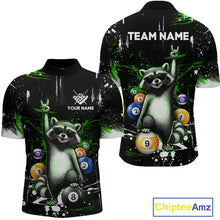 Load image into Gallery viewer, Black sports jersey with raccoon design and customizable text on a white background