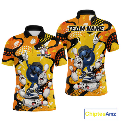 Colorful bowling-themed shirts with cartoon characters on a white background, featuring the brand 'Chiptee Amz'.