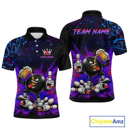 Bowling-themed shirt with colorful design and 'Team Name' text on a white background