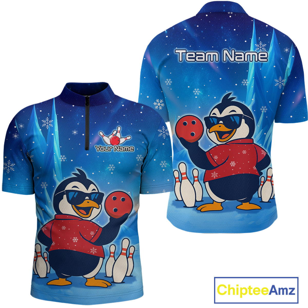 Funny Christmas Penguin Bowling Shirt for Men Custom Bowling Team Jersey Bowling Unisex QZT796