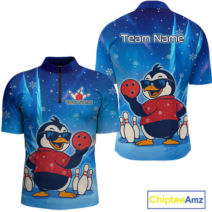 Funny Christmas Penguin Bowling Shirt for Men Custom Bowling Team Jersey Bowling Unisex QZT796
