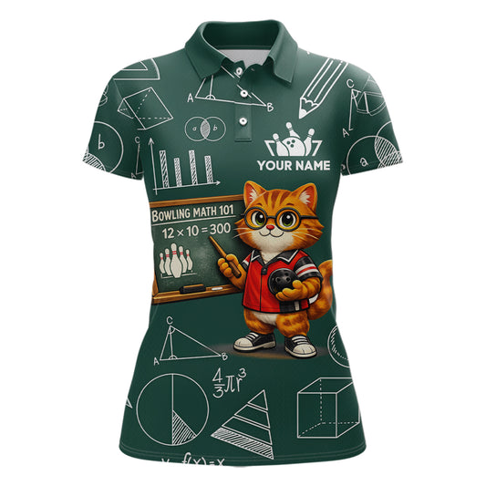 Funny Cat Bowling Math Shirt Personalized Polo & 1/4 Zip Shirt Bowling Team Jersey for Women QZT926