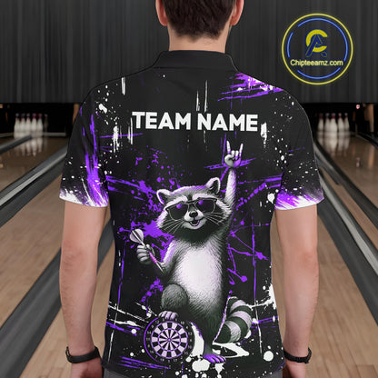 Custom Purple Funny Raccoon Dart Team Shirt for Men Dart Jersey Polo & /4-Zip Dartboard Shirt Outfit DHT29