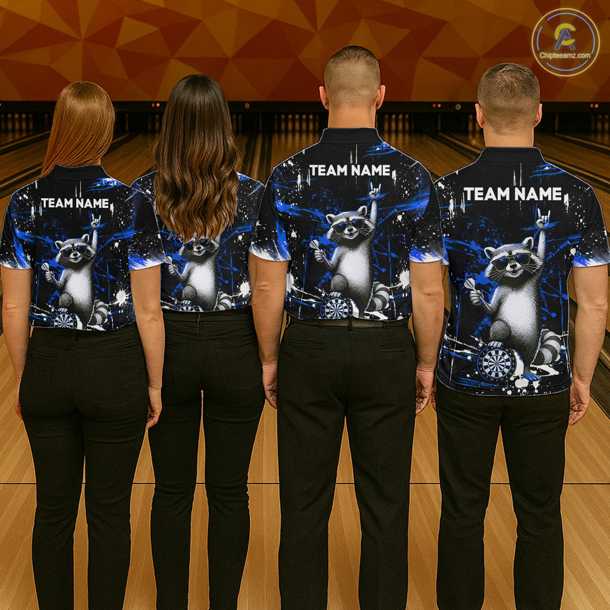 Custom Blue Funny Raccoon Dart Team Shirt for Women Dart Jersey Polo & /4-Zip Dartboard Shirt Outfit DHT29