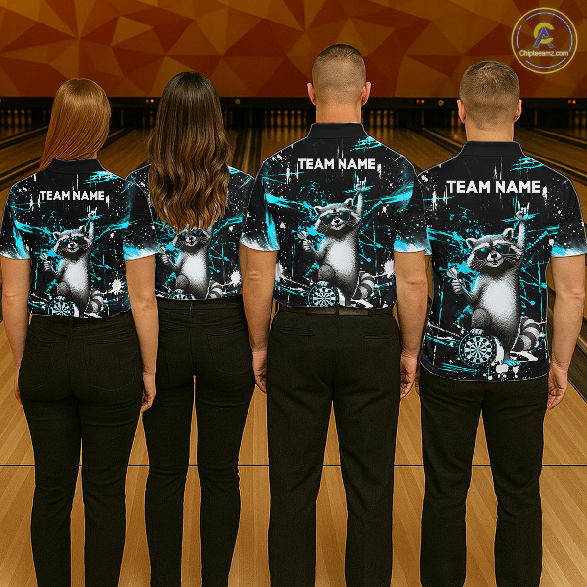 Custom Turquoise Funny Raccoon Dart Team Shirt for Women Dart Jersey Polo & /4-Zip Dartboard Shirt Outfit DHT29
