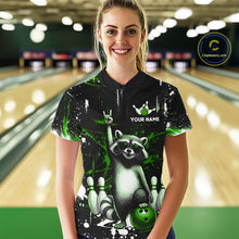 Load image into Gallery viewer, Custom Green Funny Raccoon Bowling Shirt for Women Bowling Jersey Polo &amp; 1/4-Zip Bowling Outfit QZT892