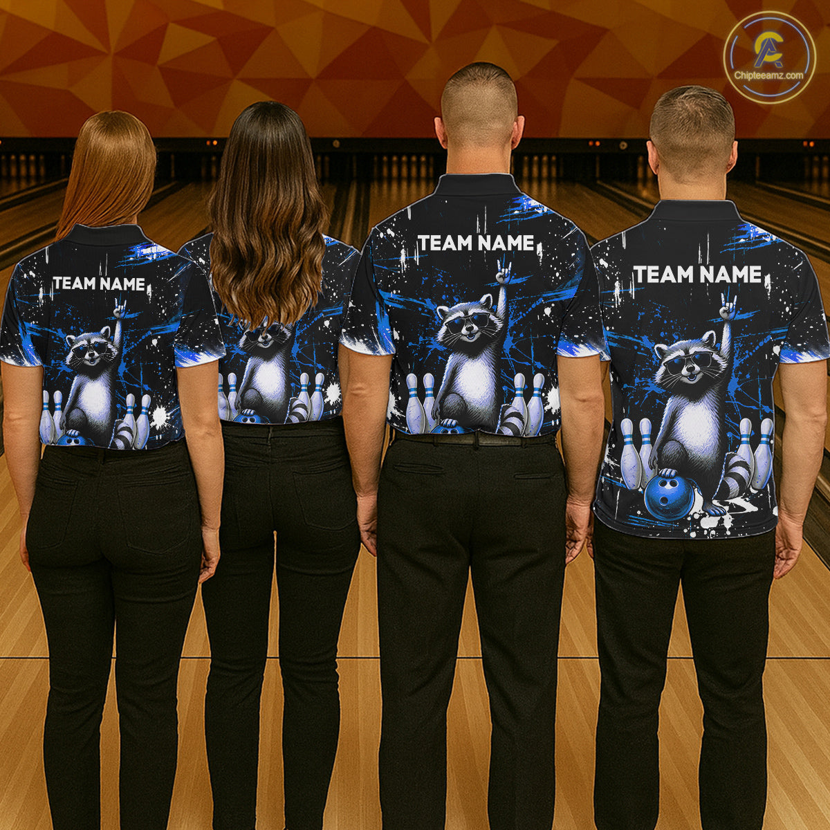 Custom Blue Funny Raccoon Bowling Shirt for Men Bowling Jersey Polo & 1/4-Zip Bowling Outfit QZT892