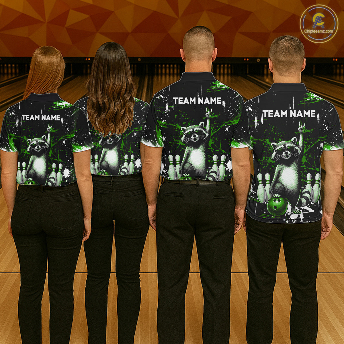 Custom Green Funny Raccoon Bowling Shirt for Men Bowling Jersey Polo & 1/4-Zip Bowling Outfit QZT892