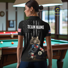 Load image into Gallery viewer, Custom American Flag Funny Cat Billiard Shirt for Women 8 Ball Pool Shirt Polo &amp; 1/4 Zip Billiard Jersey BHT20