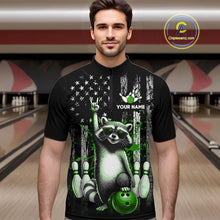 Load image into Gallery viewer, Man wearing a black shirt with a raccoon design in a bowling alley.