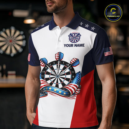 Custom American Flag Dart Shirt for Men Patriotic Dart Team Jersey Dartboard Polo & Quarter-Zip DHT15