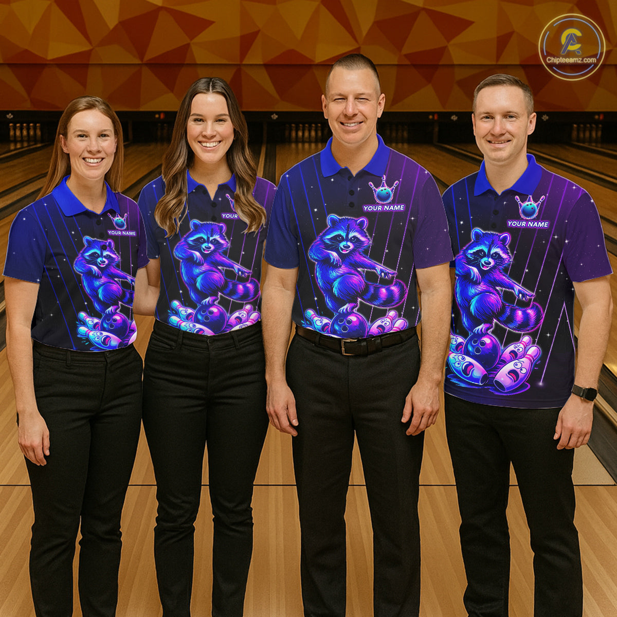 Neon Raccoon Bowling Shirt for Women Custom Bowling Team Jersey Polo & 1/4-Zip Bowling Outfit QZT848