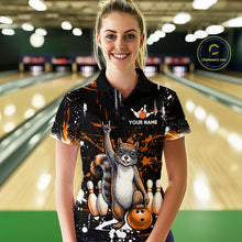 Load image into Gallery viewer, Custom Orange Funny Squirrel Bowling Shirt for Women Bowling Team League Polo &amp; Quarter-Zip QZT982
