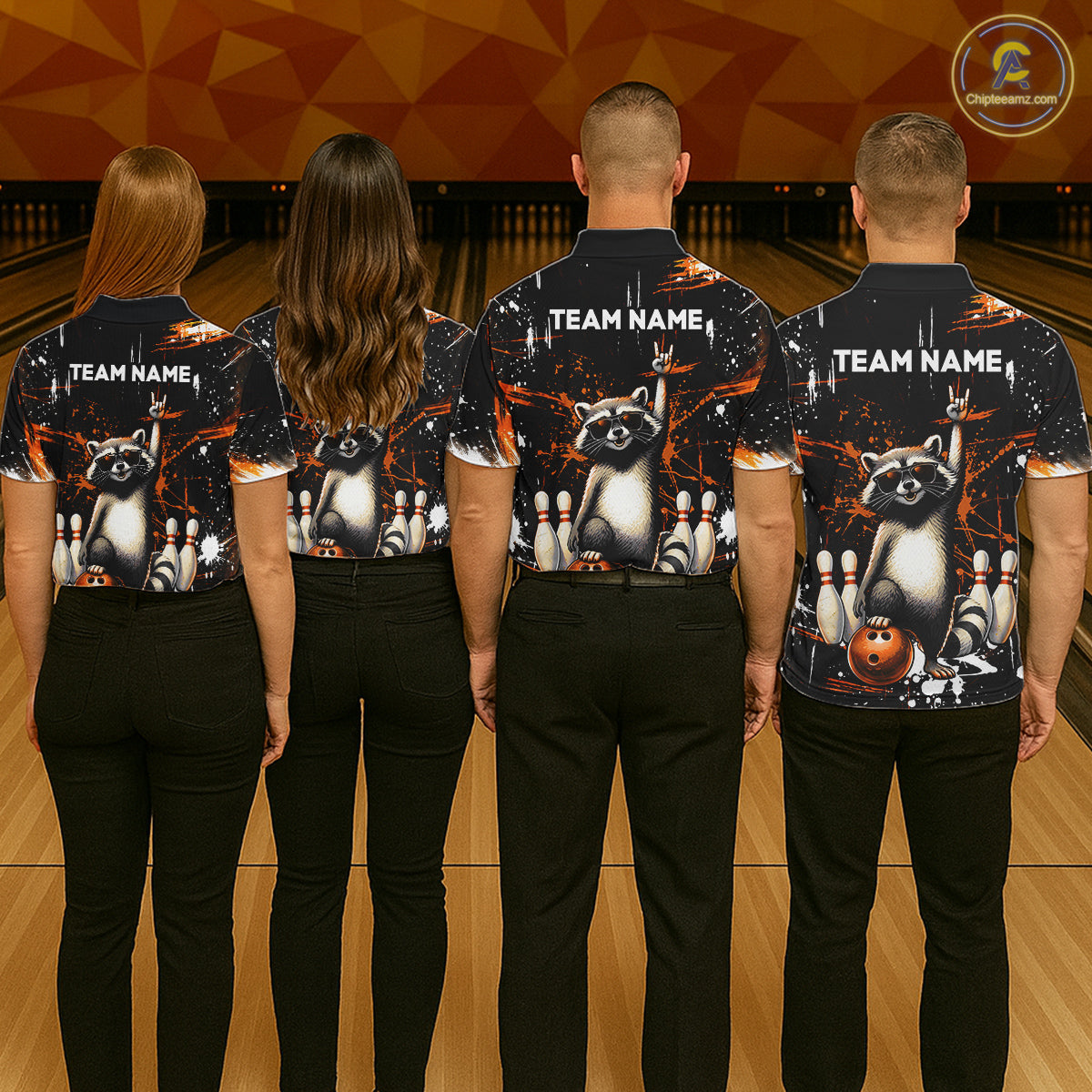 Orange Funny Raccoon Bowling Team Shirt Customized Bowling League Polo & 1/4 Zip Gift for Men QZT852