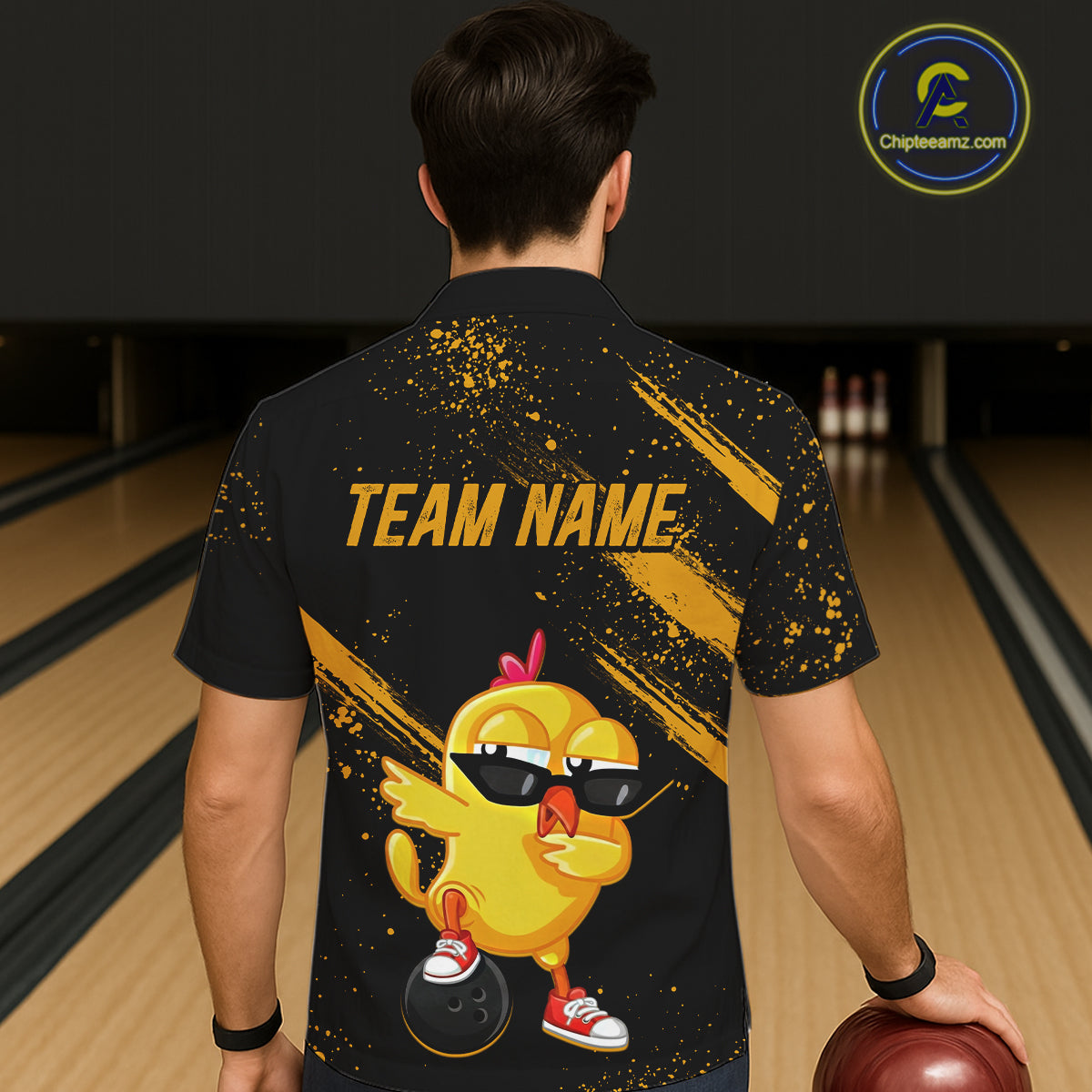 Funny Yellow Chicken Bowling Shirt Custom Polo & 1/4-Zip Bowling League Jersey for Men QZT856