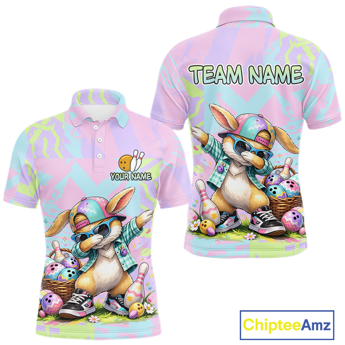 Custom Funny Bunny Bowling Team Shirt for Men Easter Bowling League Jersey Polo & 1/4-Zip QZT938