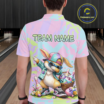 Custom Funny Bunny Bowling Team Shirt for Men Easter Bowling League Jersey Polo & 1/4-Zip QZT938