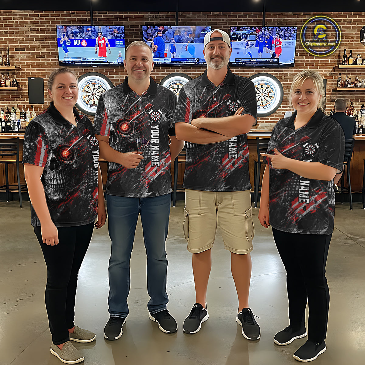 Personalized Skull Dart Team Shirt for Women Custom Red Dart Jersey Polo & 1/4-Zip Dartboard Shirt Outfit DHT23