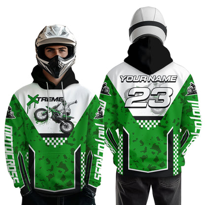 Green Motocross Hoodie Dirt Bike Hoodie Kid Adults UPF30+ Custom Racing Sweatshirt MotoX MHT300
