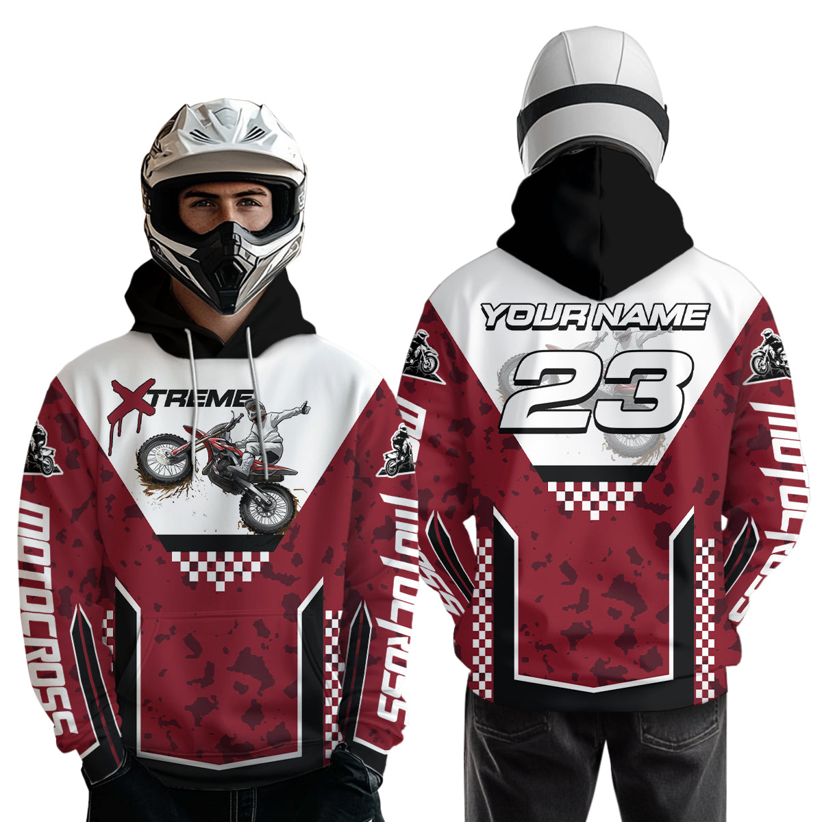 Red Motocross Hoodie Dirt Bike Hoodie Kid Adults UPF30+ Custom Racing Sweatshirt MotoX MHT300