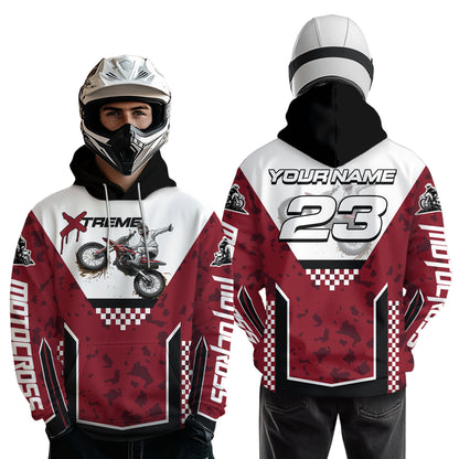 Red Motocross Hoodie Dirt Bike Hoodie Kid Adults UPF30+ Custom Racing Sweatshirt MotoX MHT300