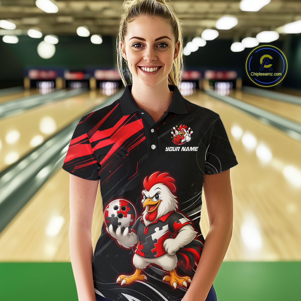 Custom Red Funny Autism Chicken Bowling Shirt for Women Bowling League Jersey QZT1018