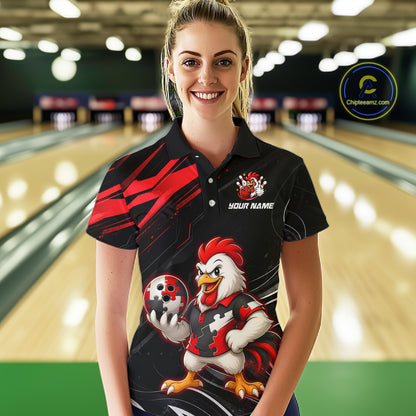 Custom Red Funny Autism Chicken Bowling Shirt for Women Bowling League Jersey QZT1018