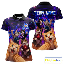 Load image into Gallery viewer, Polo shirt with cartoon cats and 'Team Name' text on a colorful background, featuring the brand 'Chiptee Amz'.