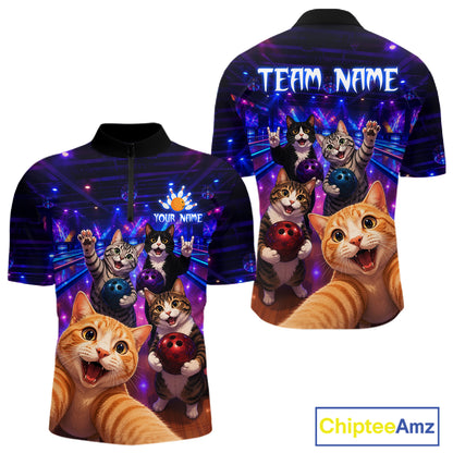 Custom Funny Cat Selfie Bowling Shirt for Men Bowling Team Jersey Bowling Outfit QZT1084