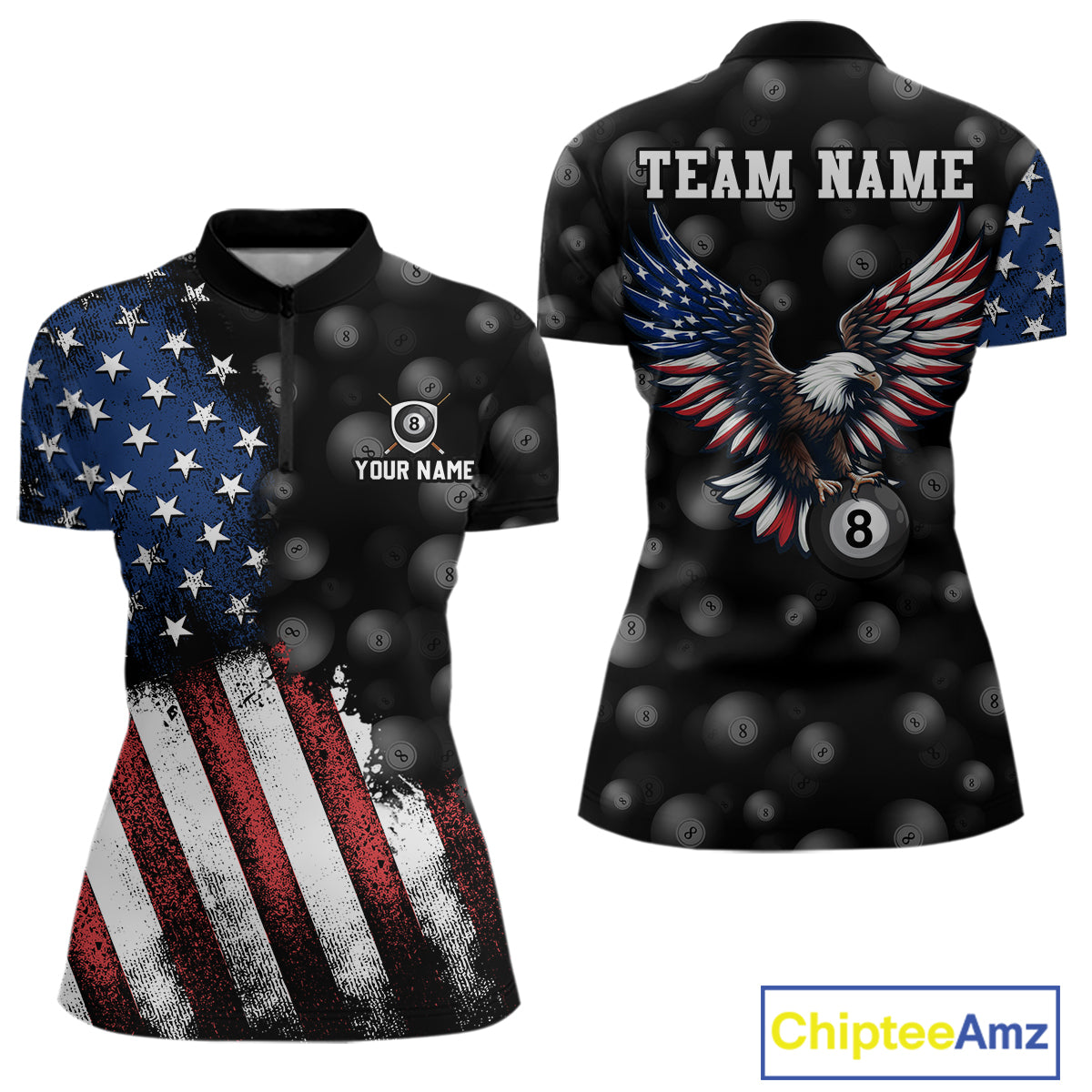 Custom American Flag Eagle Billiards Shirt for Women 8 Ball Pool Team Jersey Billiard Outfit BHT99