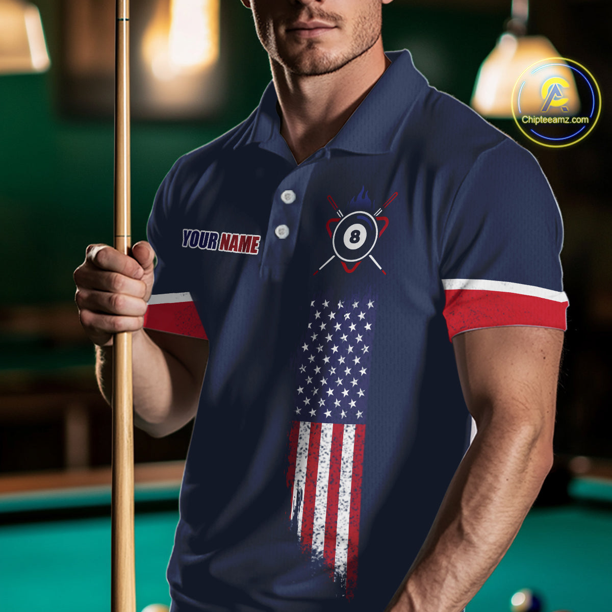 Custom American Flag Navy Eagle Billiards Shirt for Men 8 Ball Pool Team Jersey Billiard Gift BHT101