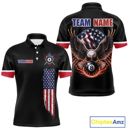 Custom American Flag Black Eagle Billiards Shirt for Men 8 Ball Pool Team Jersey Billiard Gift BHT100