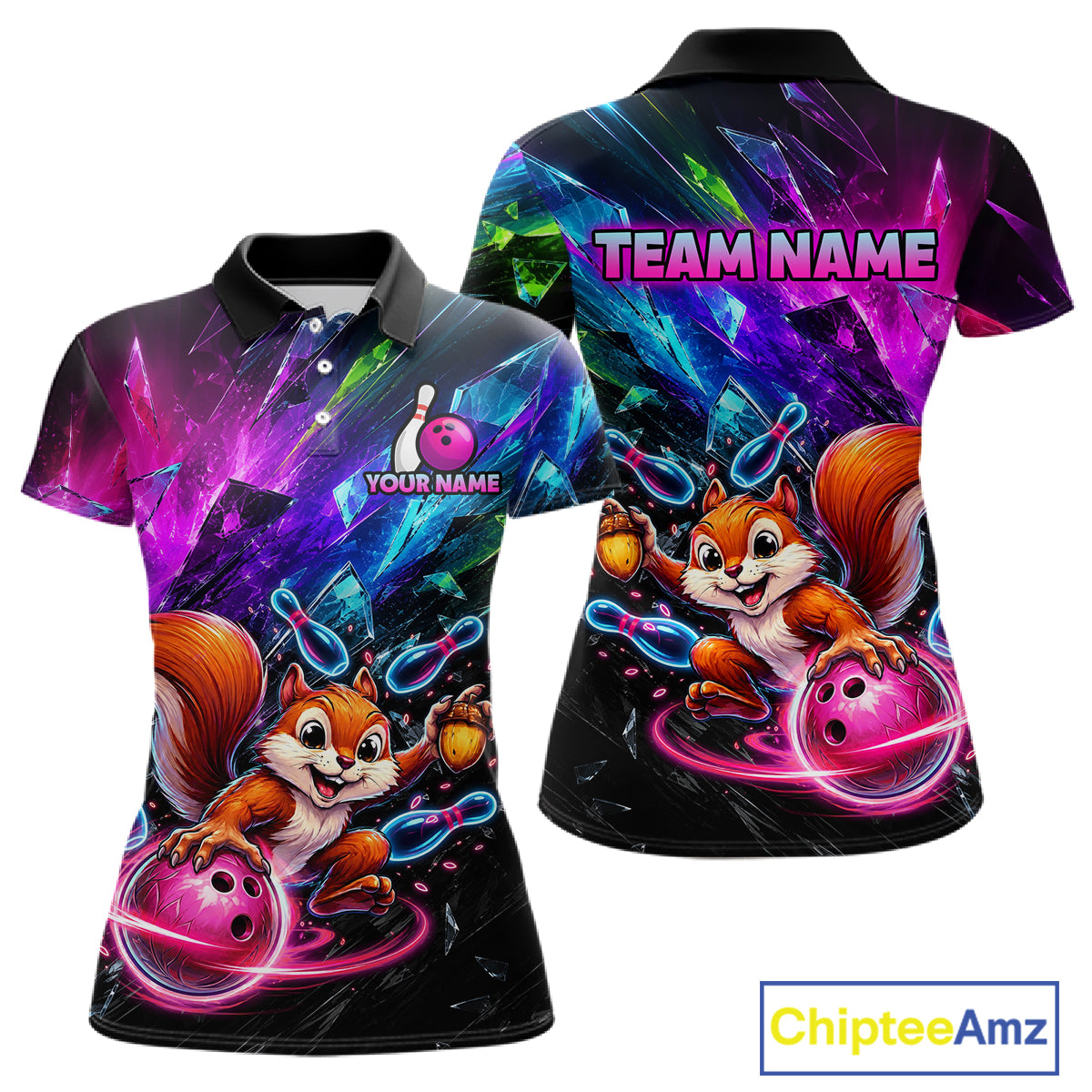 Custom Funny Squirrel Bowling Shirt, Colorful Bowling League Jersey for Women, Bowling Outfit QZT1204