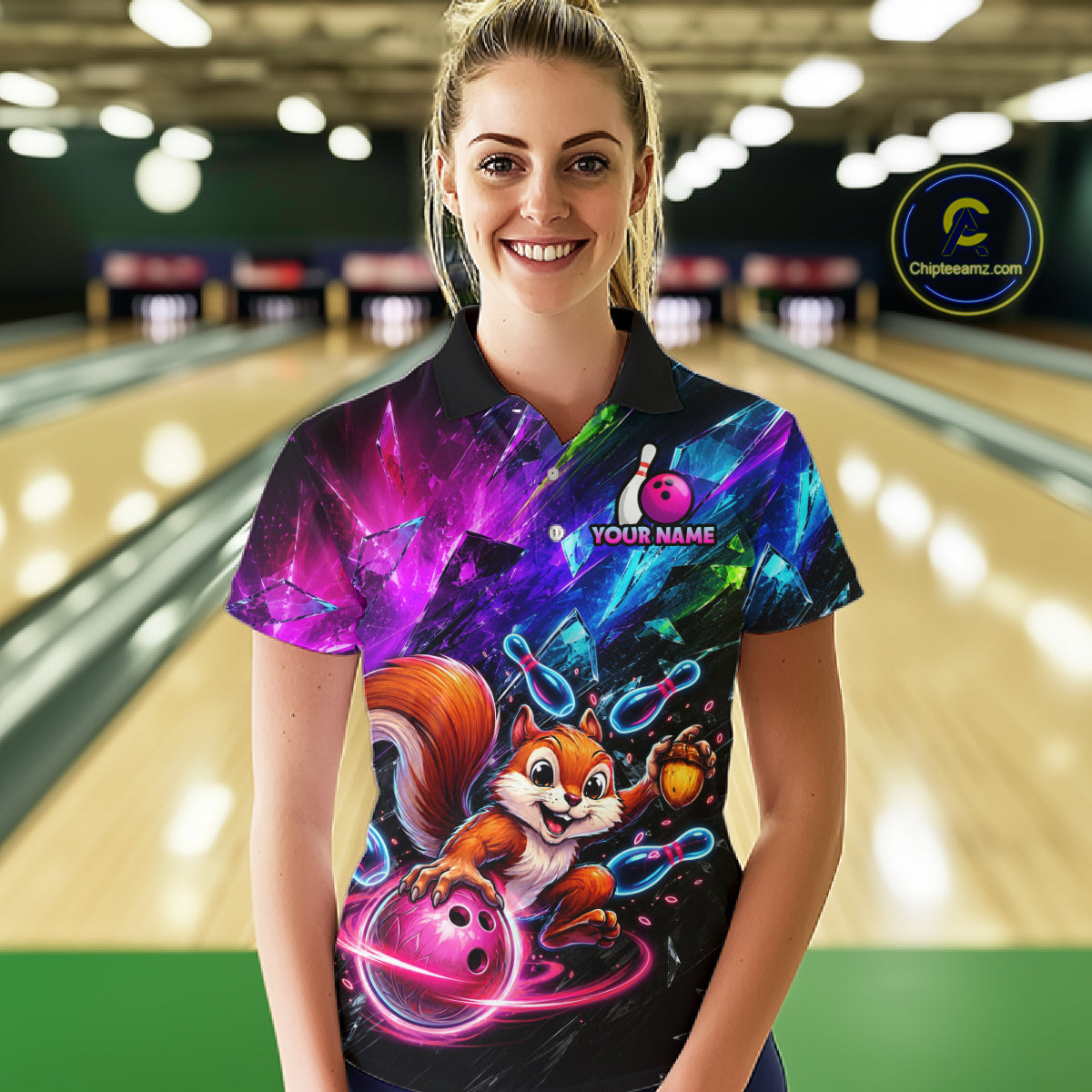 Custom Funny Squirrel Bowling Shirt, Colorful Bowling League Jersey for Women, Bowling Outfit QZT1204